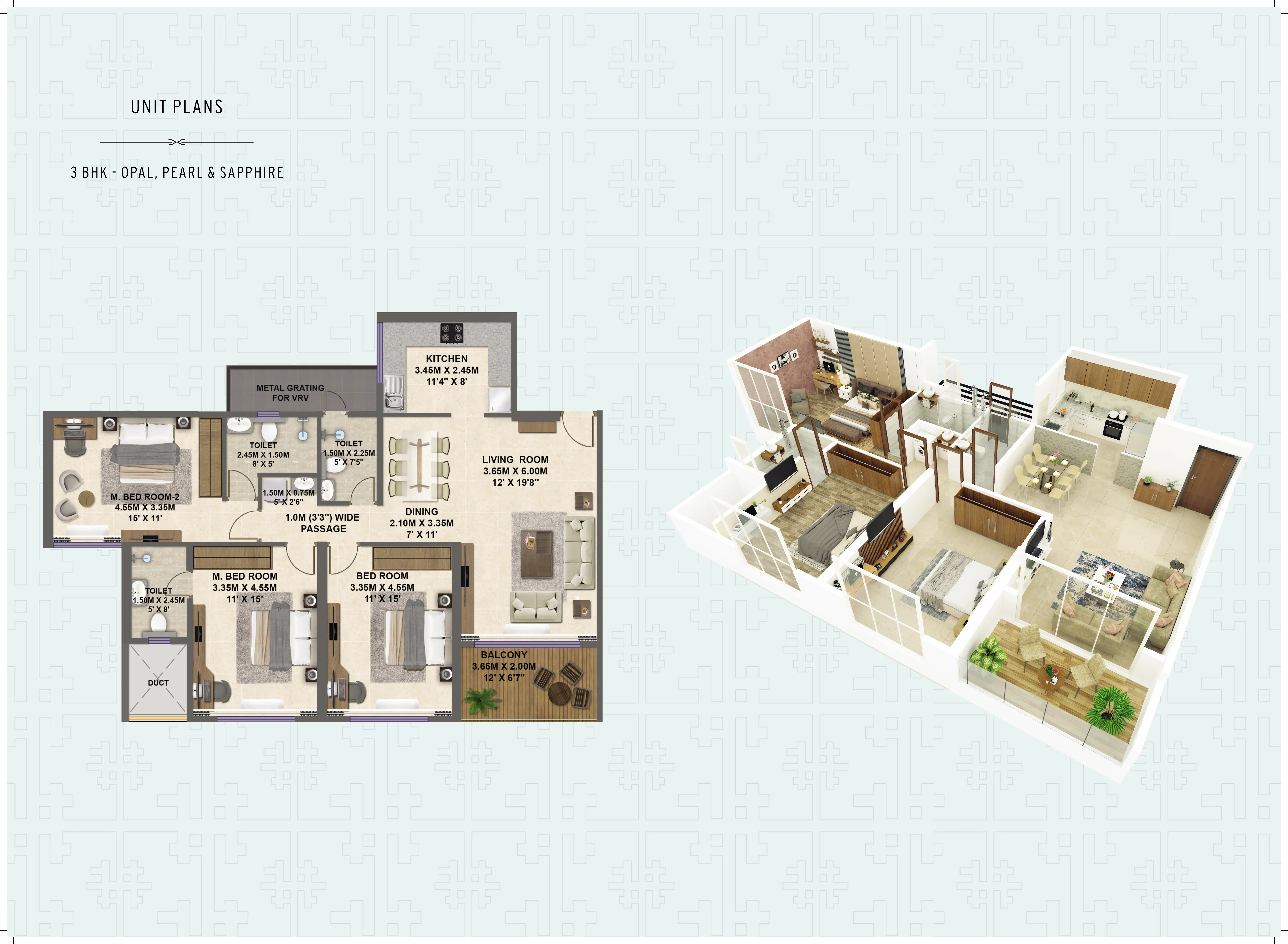 UNIT PLANS 3 BHK - OPAL, PEARL & SAPPHIRE