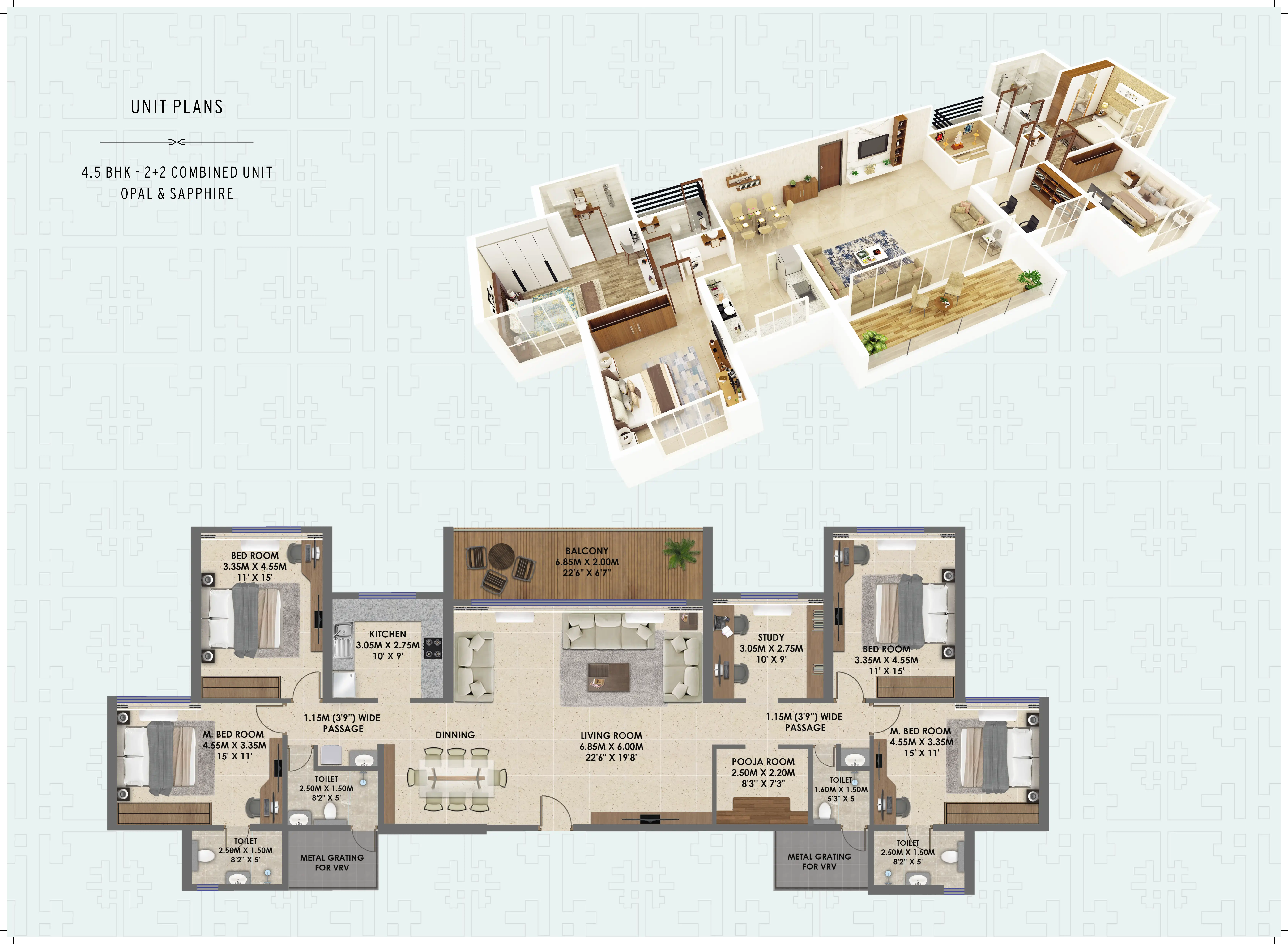 UNIT PLANS 4.5 BHK - 2+2 COMBINED UNIT OPAL & SAPPHIRE