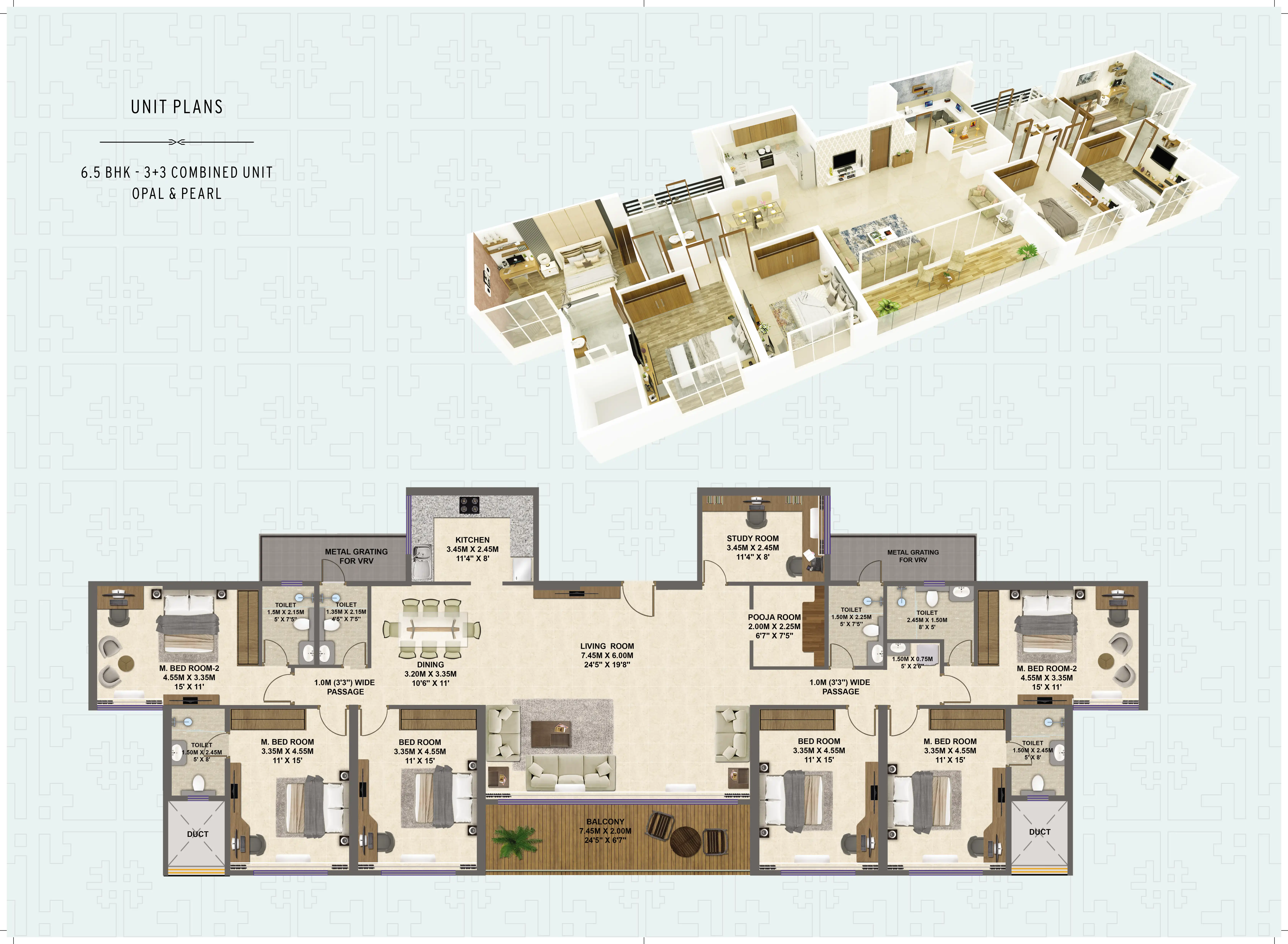 UNIT PLANS 6.5 BHK - 3+3 COMBINED UNIT OPAL & PEARL