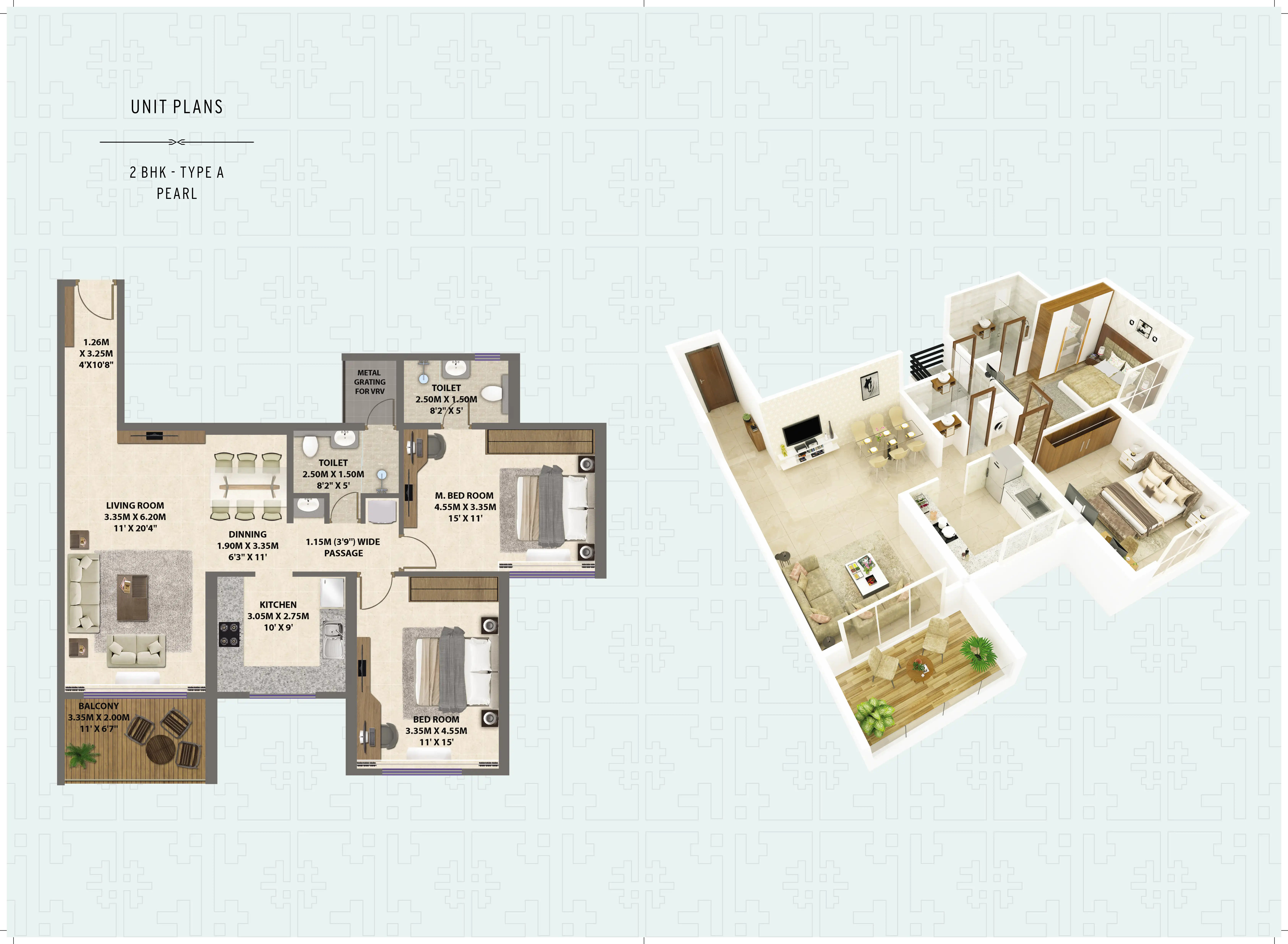 UNIT PLANS 2 BHK - TYPE A PEARL