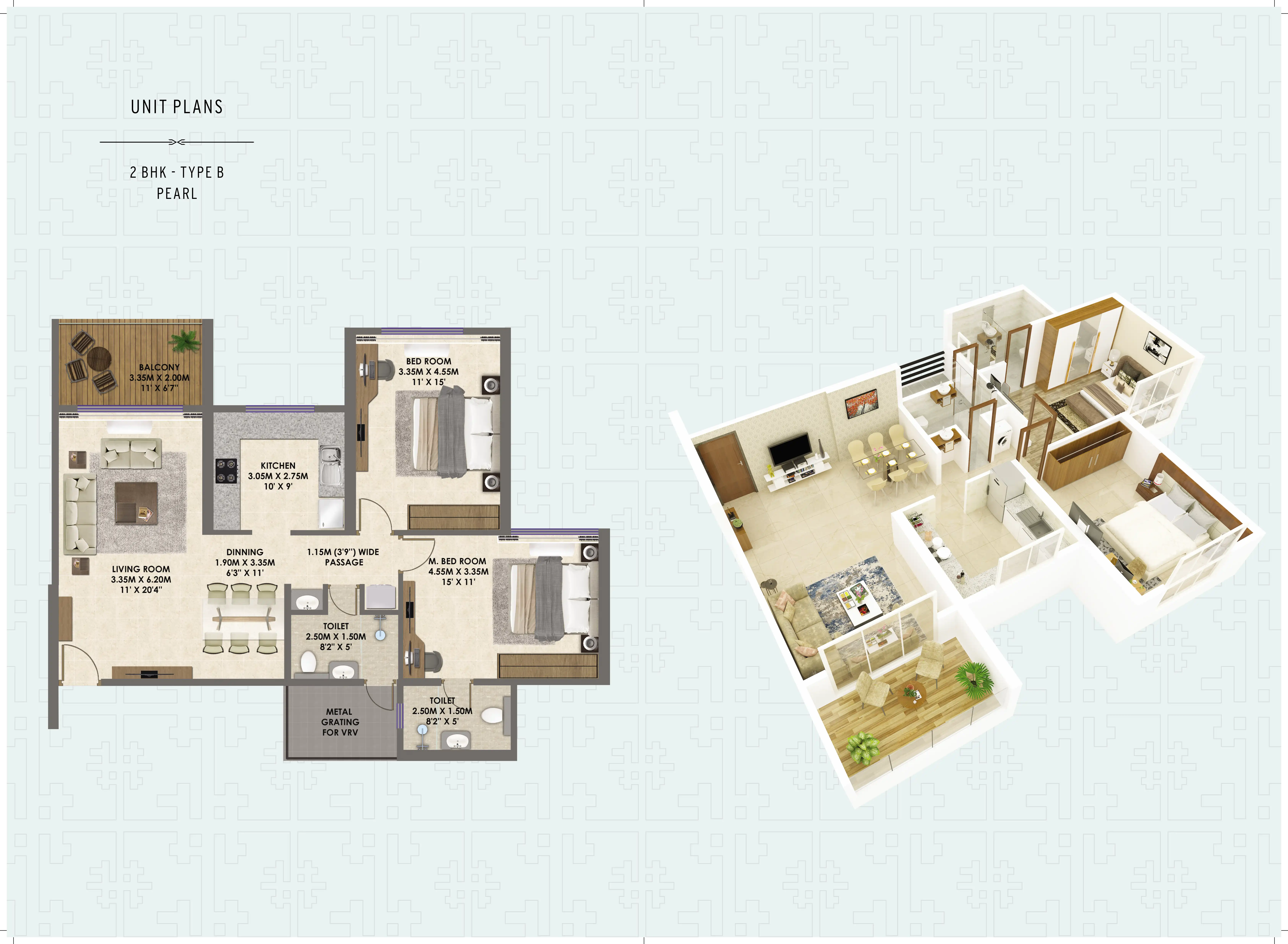 UNIT PLANS 2 BHK - TYPE B PEARL
