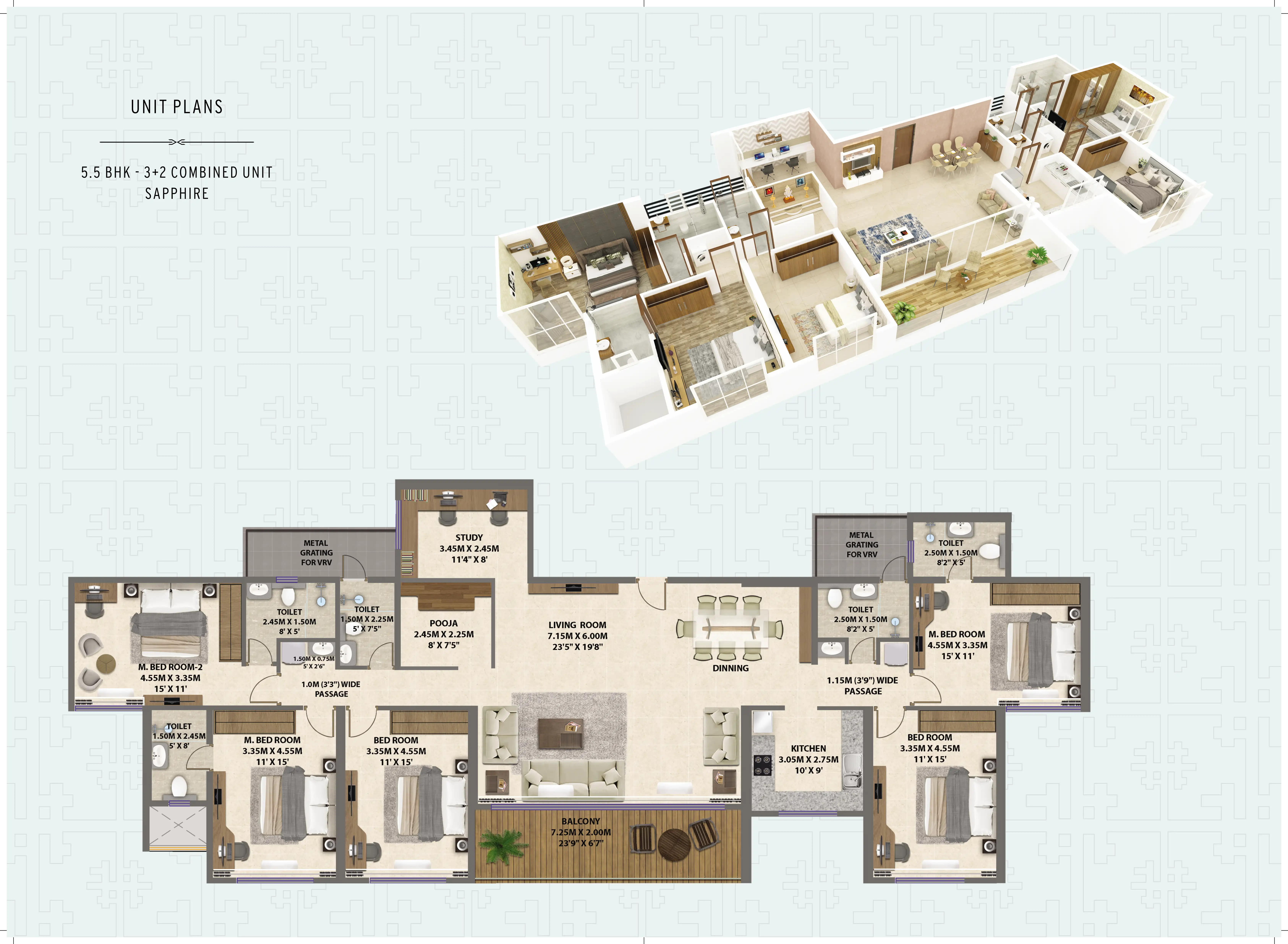 UNIT PLANS 5.5 BHK - 3+2 COMBINED UNIT SAPPHIRE